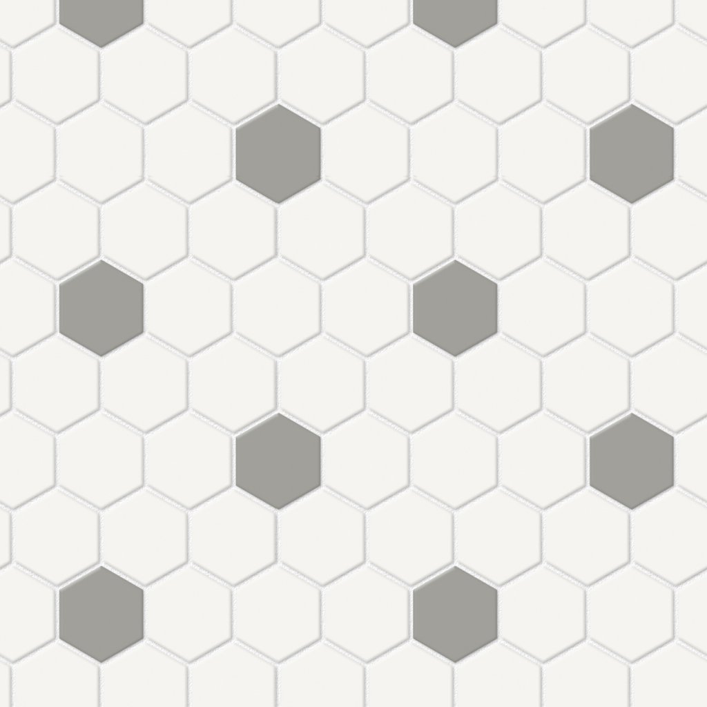 Qualis Ceramica Traditions White W/Taupe 1" Hexagon Matt Mosaic