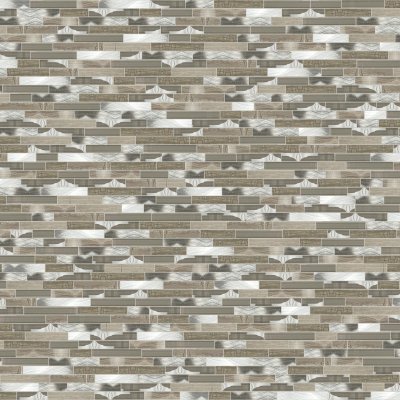 Qualis Ceramica Riviera Tileworks Chelsea Beige Marble Glass Brushed Metal Baguette Interlocking Mosaic - 12"x 12.2"