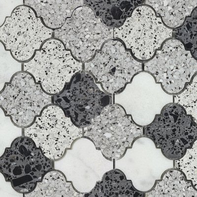 Qualis Ceramica Riviera Tileworks Chelsea Lantern Terrazzo Marble White Grey Black Mix Mosaic - 11.8" x 11.8"