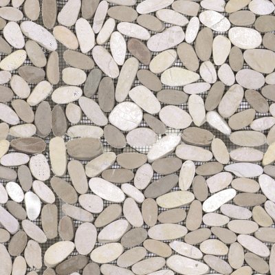 Qualis Ceramica Riviera Tileworks Chelsea Mix White/Beige Sliced Matt Pebble Interlocking Mosaic - 12" x 12"
