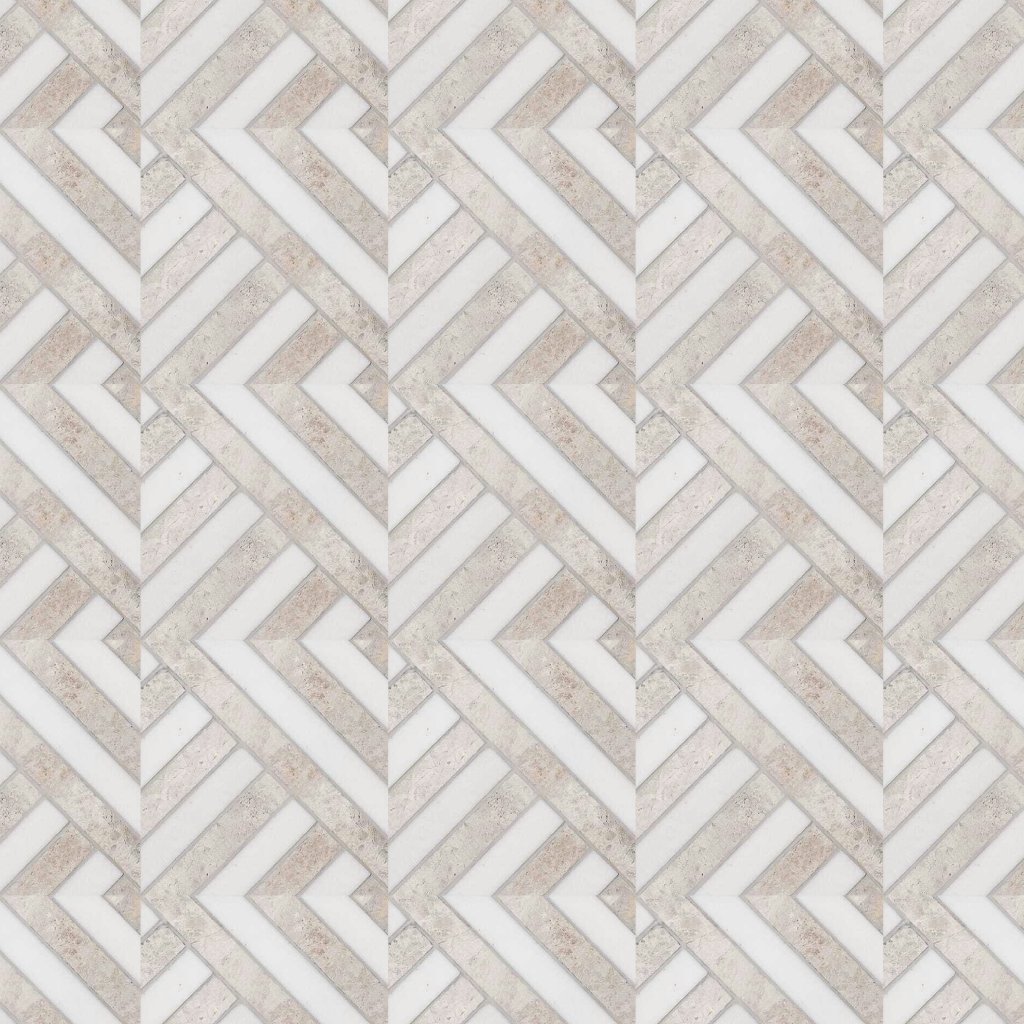Marble Systems Silver Shadow, Snow White Honed Ponte Marble Mosaic 14 5/16x14 5/16 - Silver Shadow, Snow White