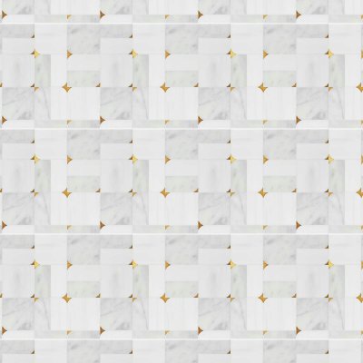 Marble Systems Glacier, Snow White, Brass Multi Finish Blocks Marble Mosaic 16 5/8x16 5/8 - Glacier, Snow White, Brass - 16 5/8" x 16 5/8" x 3/8"