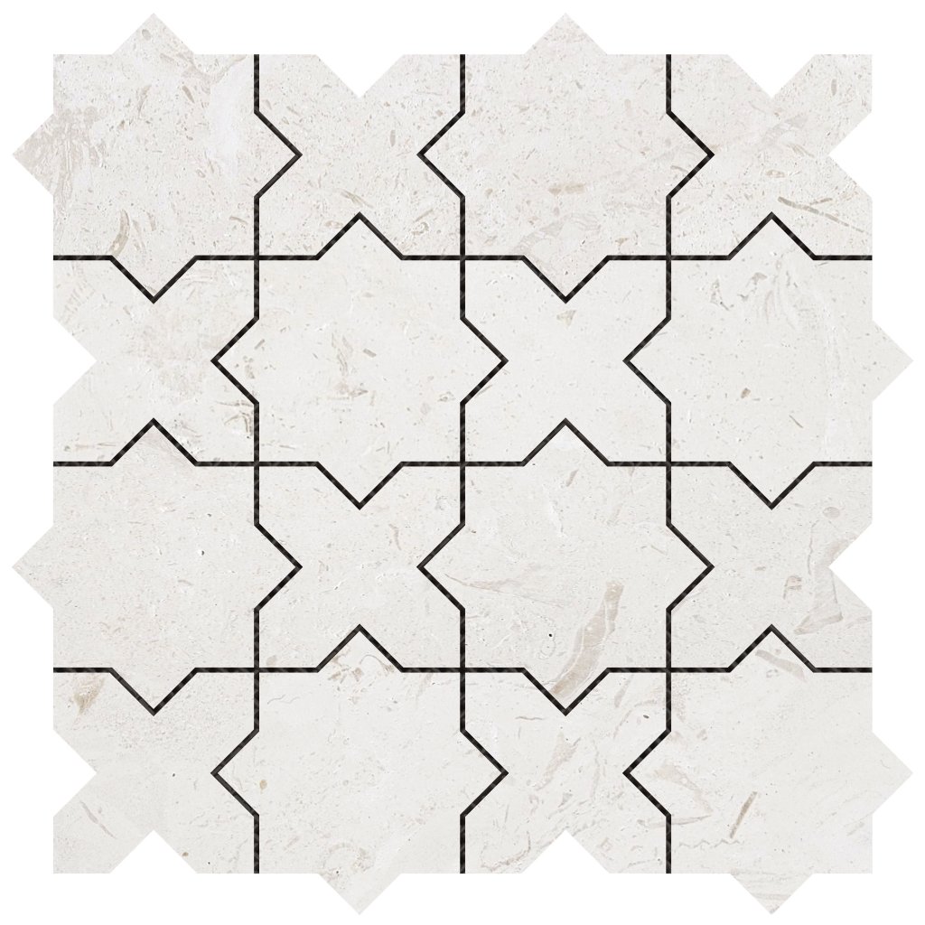 Qualis Ceramica Chelsea Collection 3"x3" Cross & Star Beige Marble