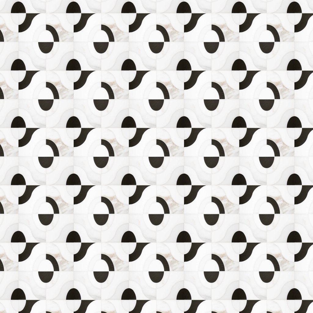 Marble Systems Thassos, Calacatta, Mykonos Honed Calypso Waterjet Marble Mosaic 10 1/2x10 1/2 - Thassos, Calacatta, Mykonos