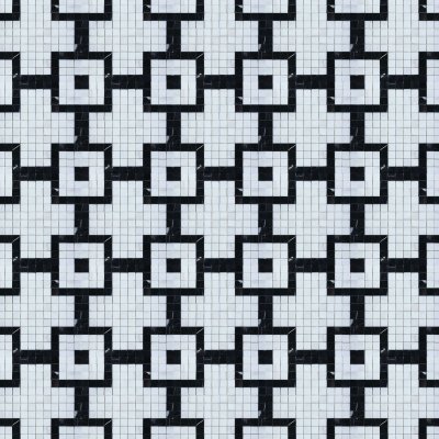 Marble Systems Black, Snow White Multi Finish Big Cross Marble Mosaic 12x12 - Black, Snow White - 12" x 12" x 3/8"