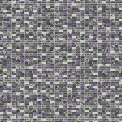 Qualis Ceramica Riviera Tileworks Chelsea Grey Polished QUartzite Purple & White Glass Mosaic 1"x2" - 12" x 12"
