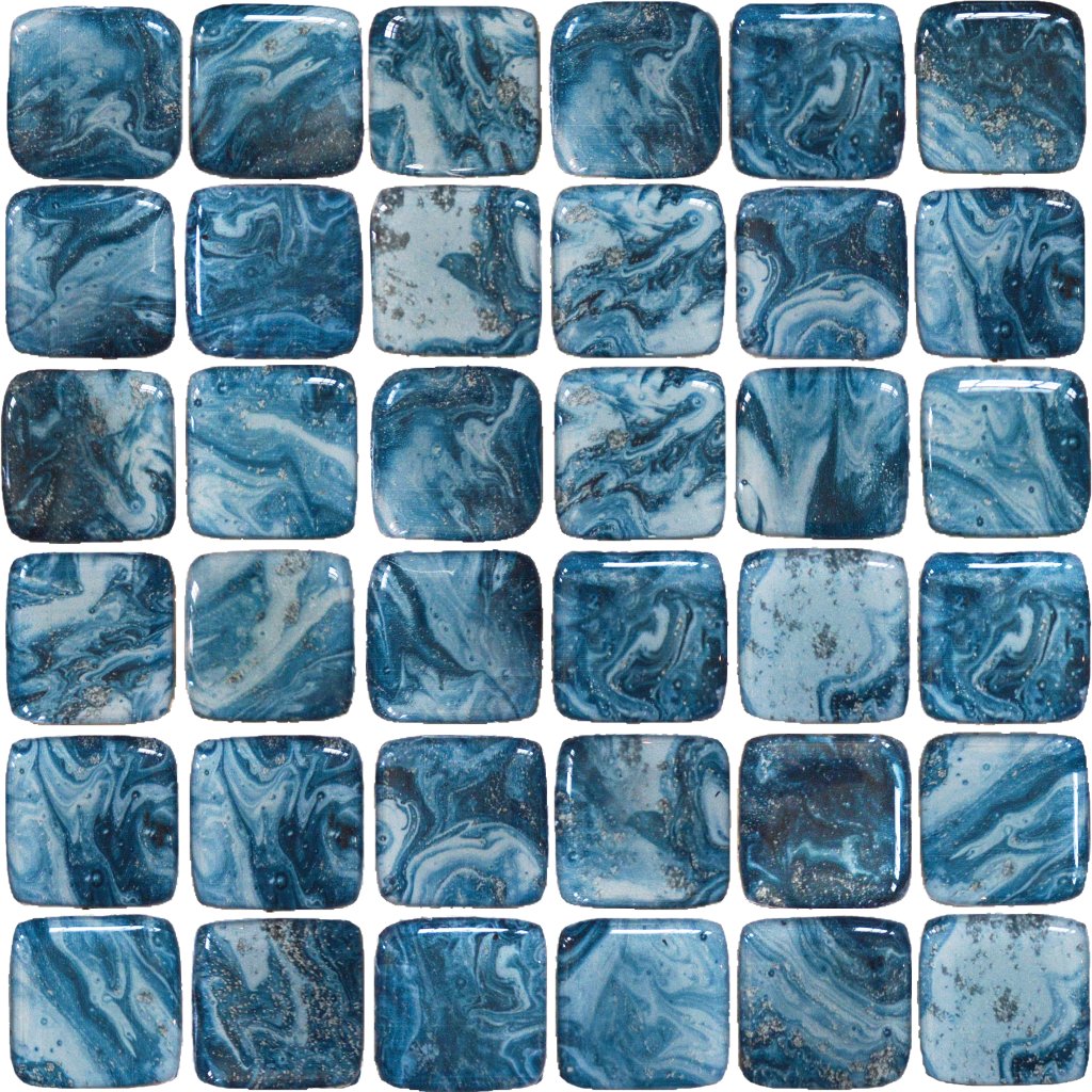 Qualis Ceramica Chelsea Collection Glass Square Blue Marble Pattern Mix Mosaic