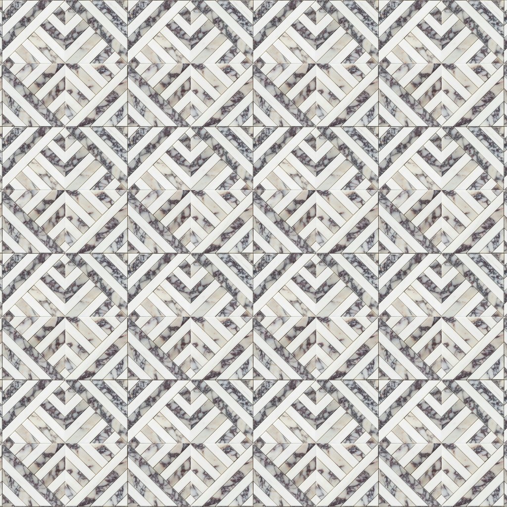 Marble Systems Snow White, Calacatta Picasso Honed Ponte Marble Mosaic 14 5/16x14 5/16 - Calacatta Picasso