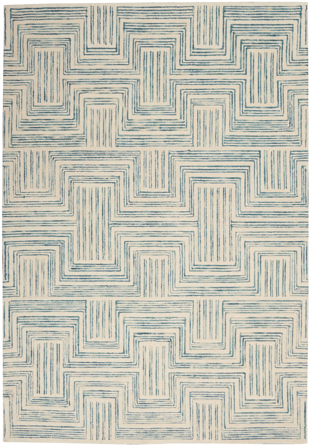 Nourison Home Nourison Interlock ITL06 5' x 7'6" Ivory/Turquoise Modern Indoor Rug