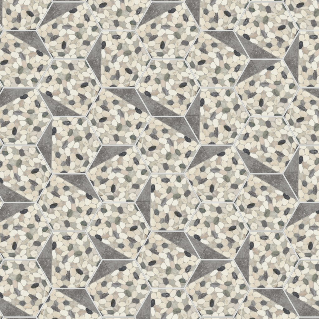 Daltile Pebble Oasis Harbor, Tri-Hex Pebble, Tumbled - Harbor