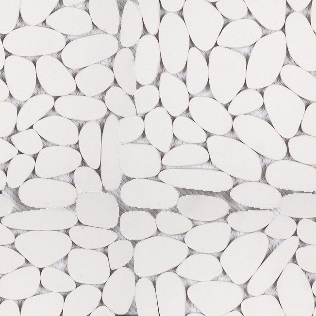 Qualis Ceramica Riviera Tileworks Chelsea White Sliced Reconstituted Pebble Interlocking Mosaic