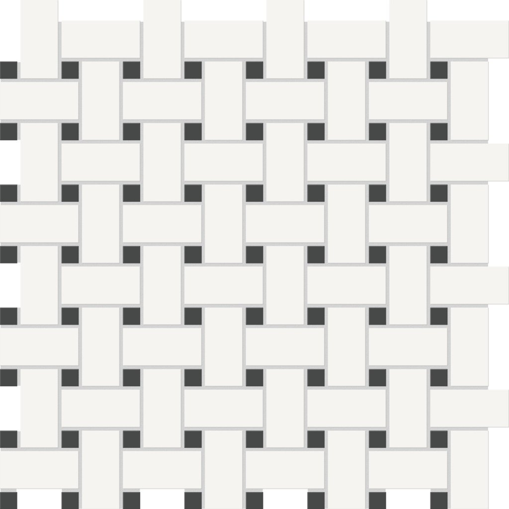 Qualis Ceramica Traditions White W/Retro Black Basketweave Matt Mosaic