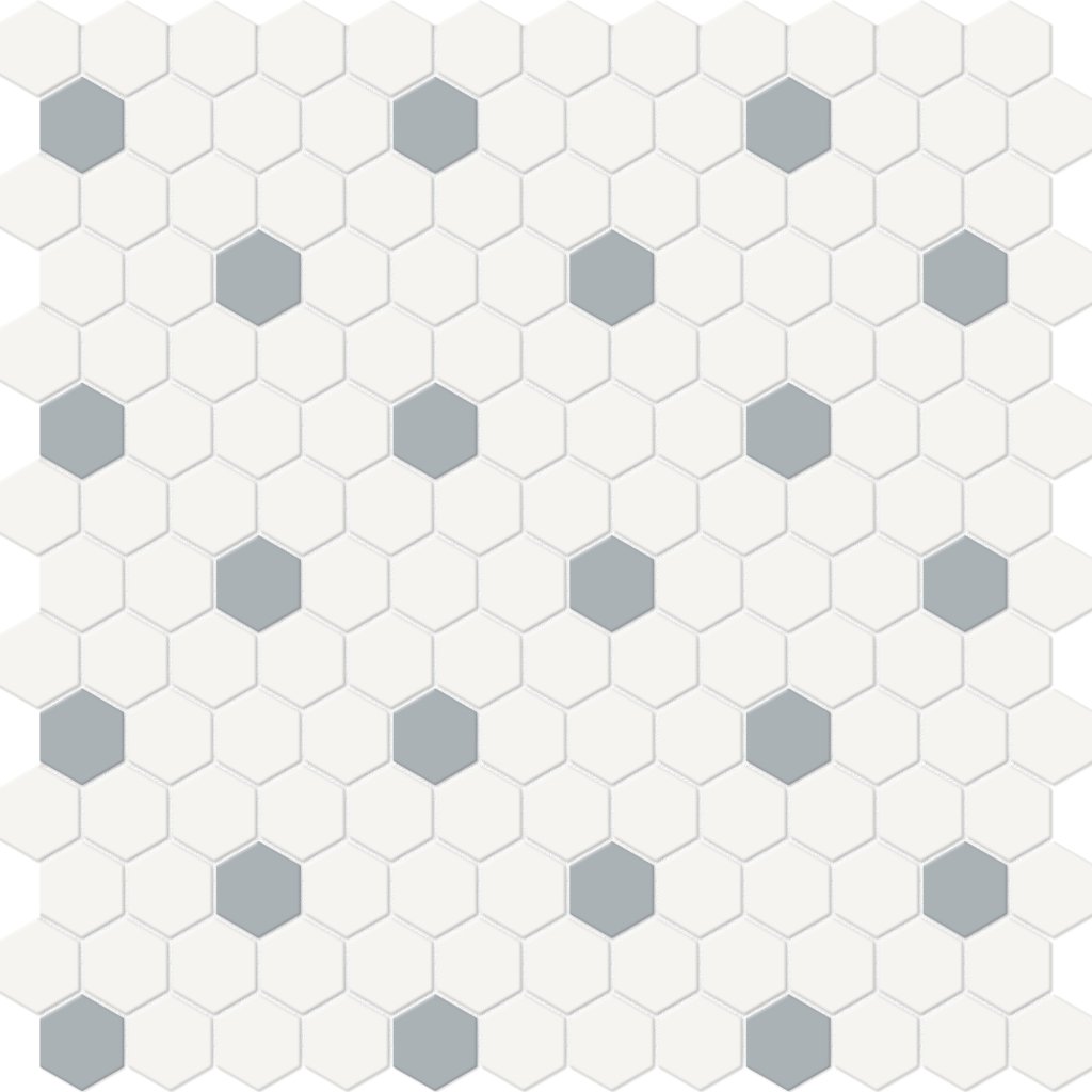 Qualis Ceramica Traditions White W/Cloud 1" Hexagon Matt Mosaic