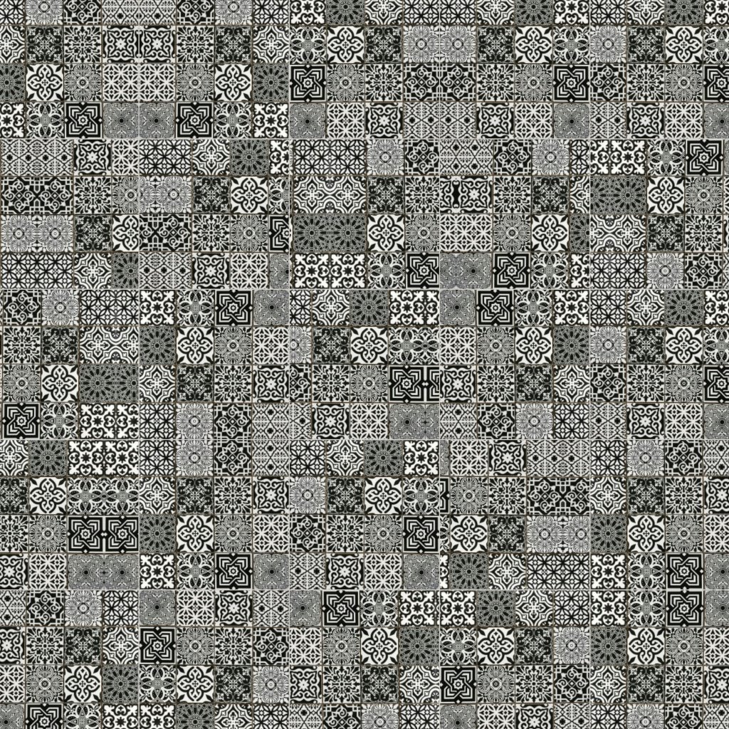 Qualis Ceramica Riviera Tileworks Chelsea Ceramic Patchwork square Black & White Mosaic
