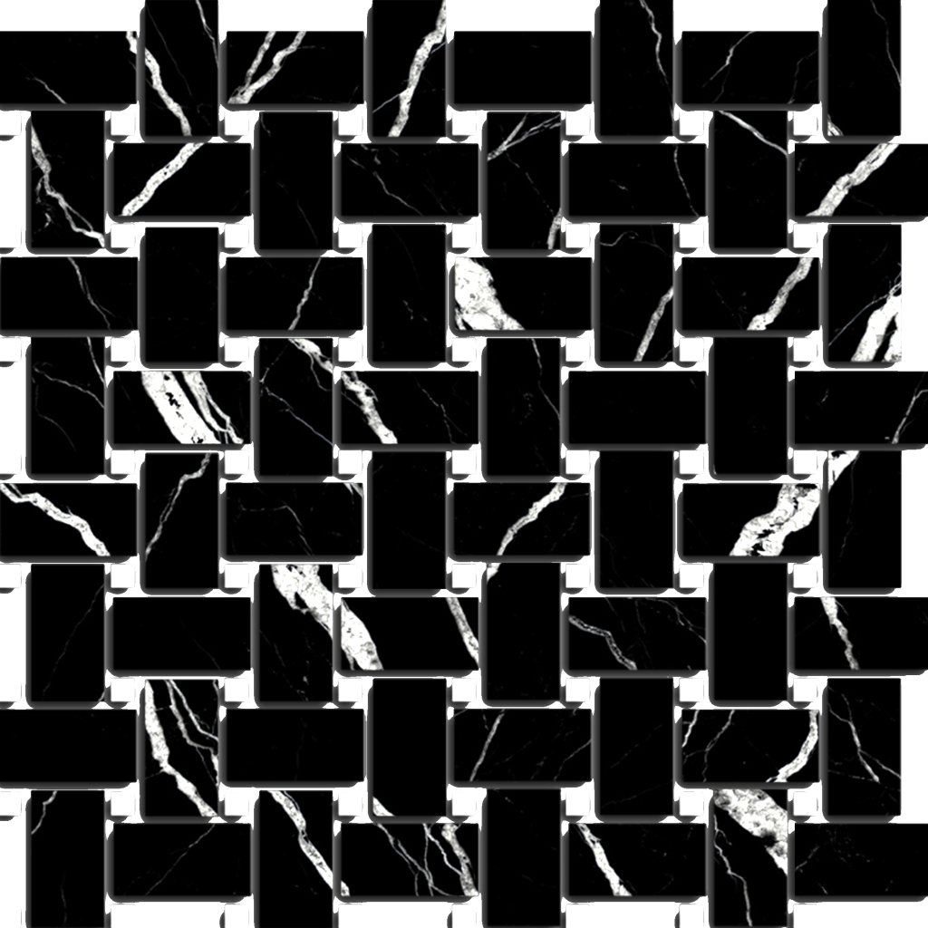 Qualis Ceramica Treasure Basketweave Midnight Nero Polished Mosaic - Black