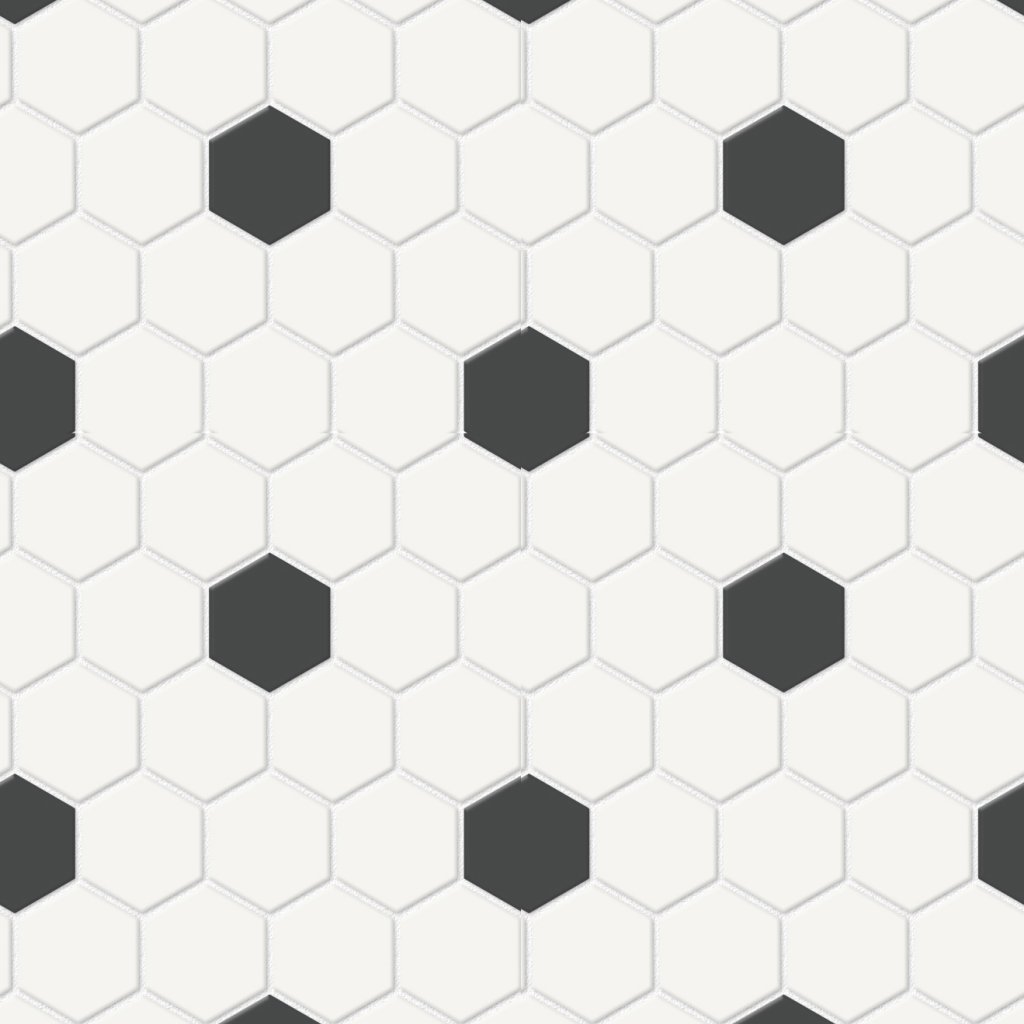 Qualis Ceramica Traditions White W/Retro Black 1" Hexagon Matt Mosaic