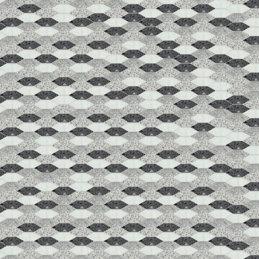 Qualis Ceramica Riviera Tileworks Chelsea Long Hexagon Terrazzo Marble White Grey Black Mix Mosaic