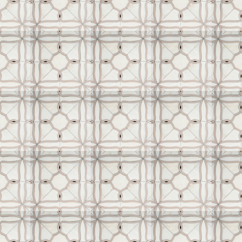 Marble Systems Calacatta Amber, Black, J13 Polished Valentin Waterjet Marble Mosaic 14 5/16x14 5/16 - Calacatta Amber, Black, J13