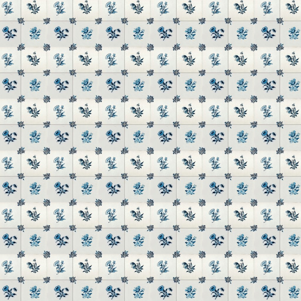 Marble Systems Small Flowers Blue Glazed Ceramic Tile 5x5 - Small Flowers Blue