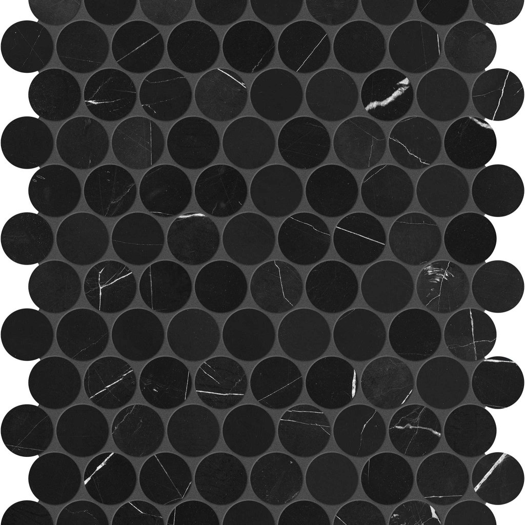 Qualis Ceramica Galaxia Nero 1.25 Penny Round Mosaic