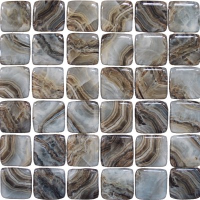 Qualis Ceramica Chelsea Collection Glass Square Grey Beige Mix Marble Pattern Mix Mosaic - 12" x 12"