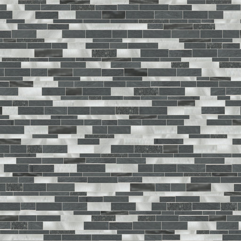 Qualis Ceramica Riviera Tileworks Chelsea Grey/Black Stone Aluminum Mix Baguette Interlocking Mosaic