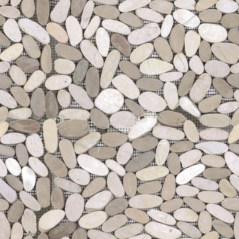 Qualis Ceramica Riviera Tileworks Chelsea Mix White/Beige Sliced Matt Pebble Interlocking Mosaic