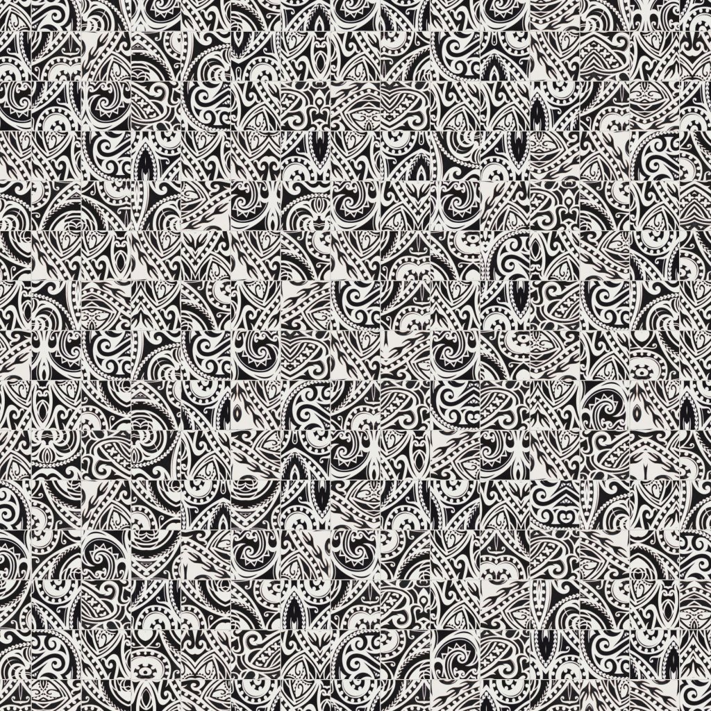 Qualis Ceramica Riviera Tileworks Chelsea 4"x4" Maori Native Series Black & White Glazed Ceramic Mosaic