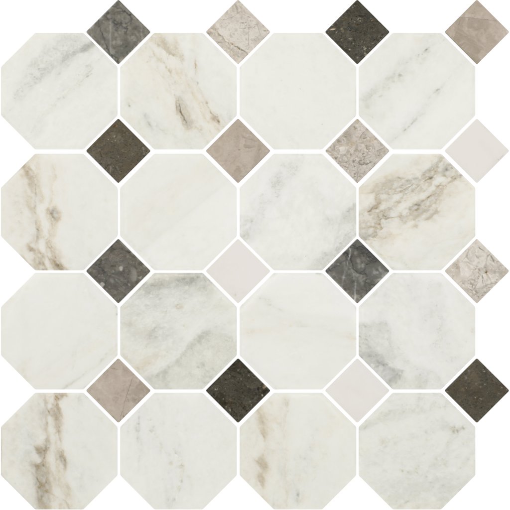 Daltile Renderra Lyon Seine Blend Courtyard, Oct Dot, Octagon and Dot, Brushed - Seine Blend Courtyard