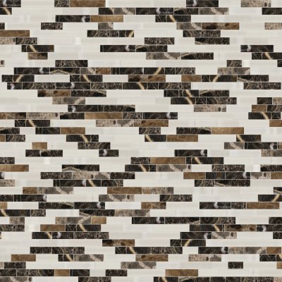 Qualis Ceramica Riviera Tileworks Chelsea Brown Marble Beige Glass Baguette Interlocking Mosaic - 7"x 7"