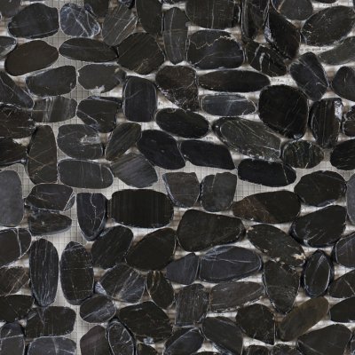 Qualis Ceramica Riviera Tileworks Chelsea Black Sliced Polished Pebble Interlocking Mosaic - 12" x 12"