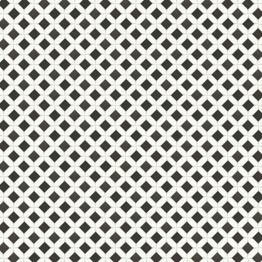 Daltile Renderra Lyon Black and White Garden, Lattice, Brushed - Black and White Garden
