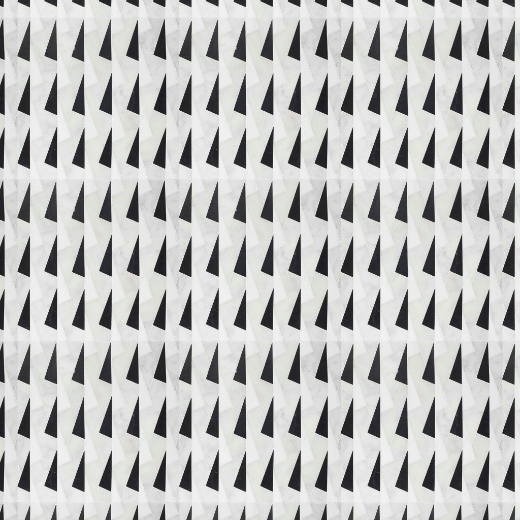 Marble Systems Black, Snow White, Glacier Honed Bertoia Marble Mosaic 11 15/16x17 13/16 - Black, Snow White, Glacier
