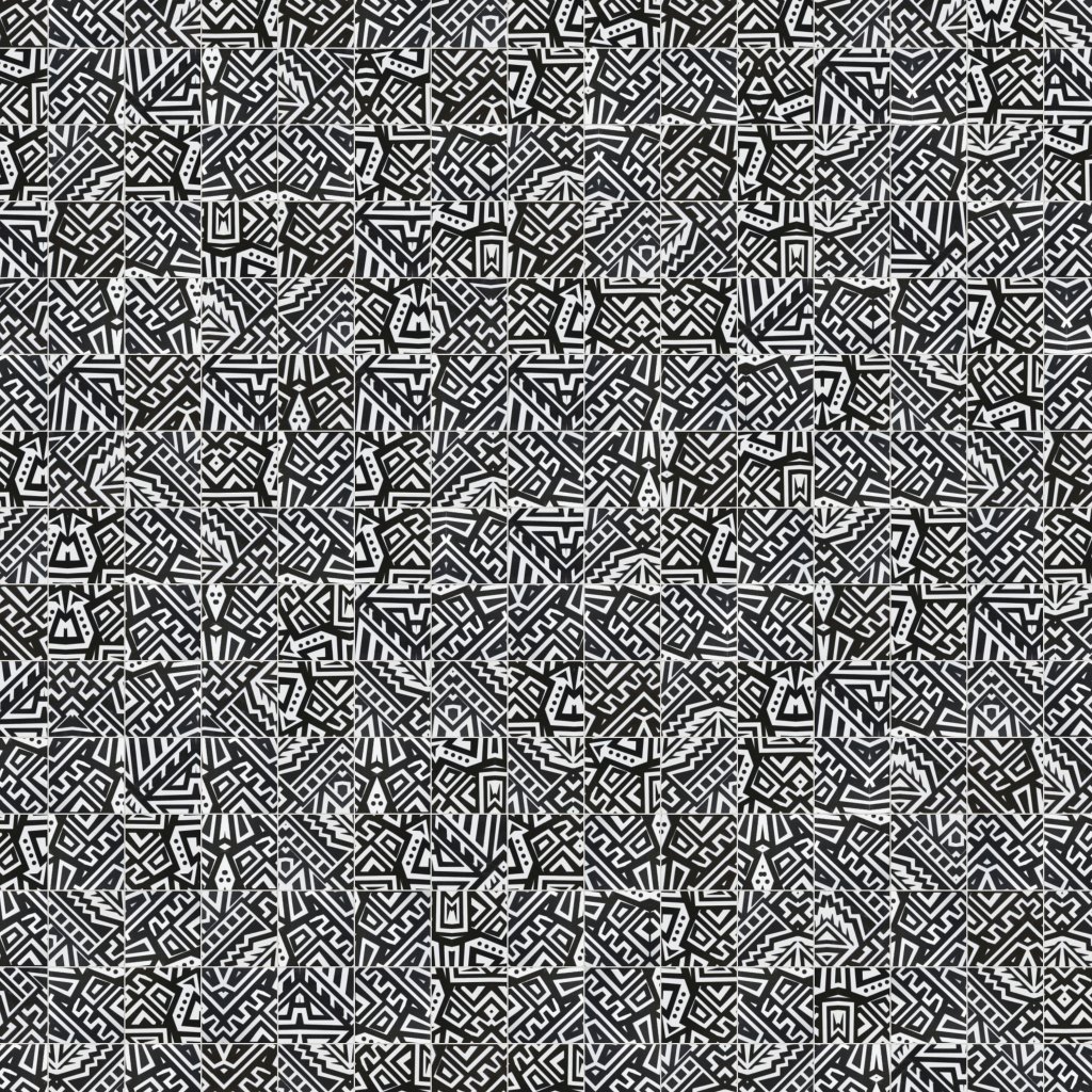 Qualis Ceramica Riviera Tileworks Chelsea 4"x4" Aztec Native Series Black & White Glazed Ceramic Mosaic