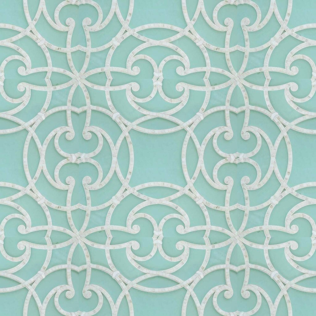 Marble Systems Aquaberyl, Calacatta Multi Finish Abigail Marble Mosaic 28 3/4x28 3/4 - Aquaberyl, Calacatta