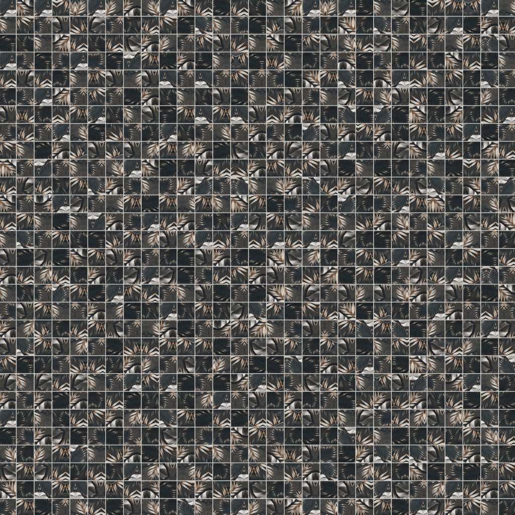 Qualis Ceramica Chelsea Collection 4"x4" Floral Palm Brown Beige Mosaic