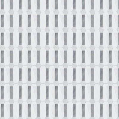 Marble Systems Snow White, Allure Multi Finish Pillar Marble Mosaic 13x13 - Snow White, Allure - 13" x 13" x 3/8"