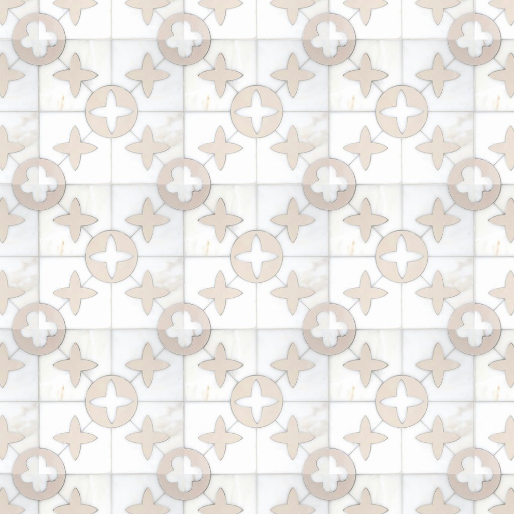 Marble Systems Calacatta Amber, J13, R1057 Polished Estelle Waterjet Marble Mosaic 16 3/16x16 3/16 - Calacatta Amber, J13, R1057