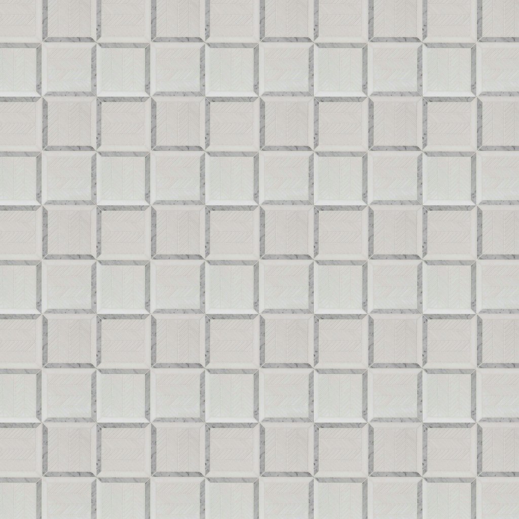 Marble Systems Thassos White, White Carrara Multi Finish Lucca Marble Mosaic 12x12 - Thassos White, White Carrara