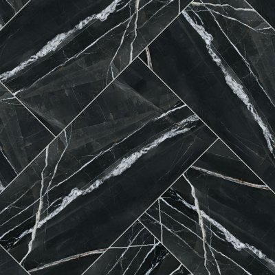 Qualis Ceramica Royal Stoneworks 24X48 Regal Black Vein Vintage Pv - Herringbone