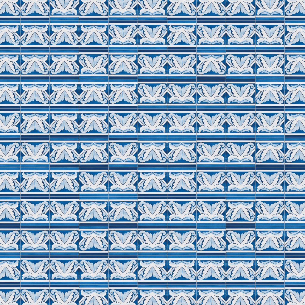 Marble Systems Acanthus Brd Blue Center Glazed Ceramic Tile 5 1/2x5 1/2 - Acanthus Brd Blue Center