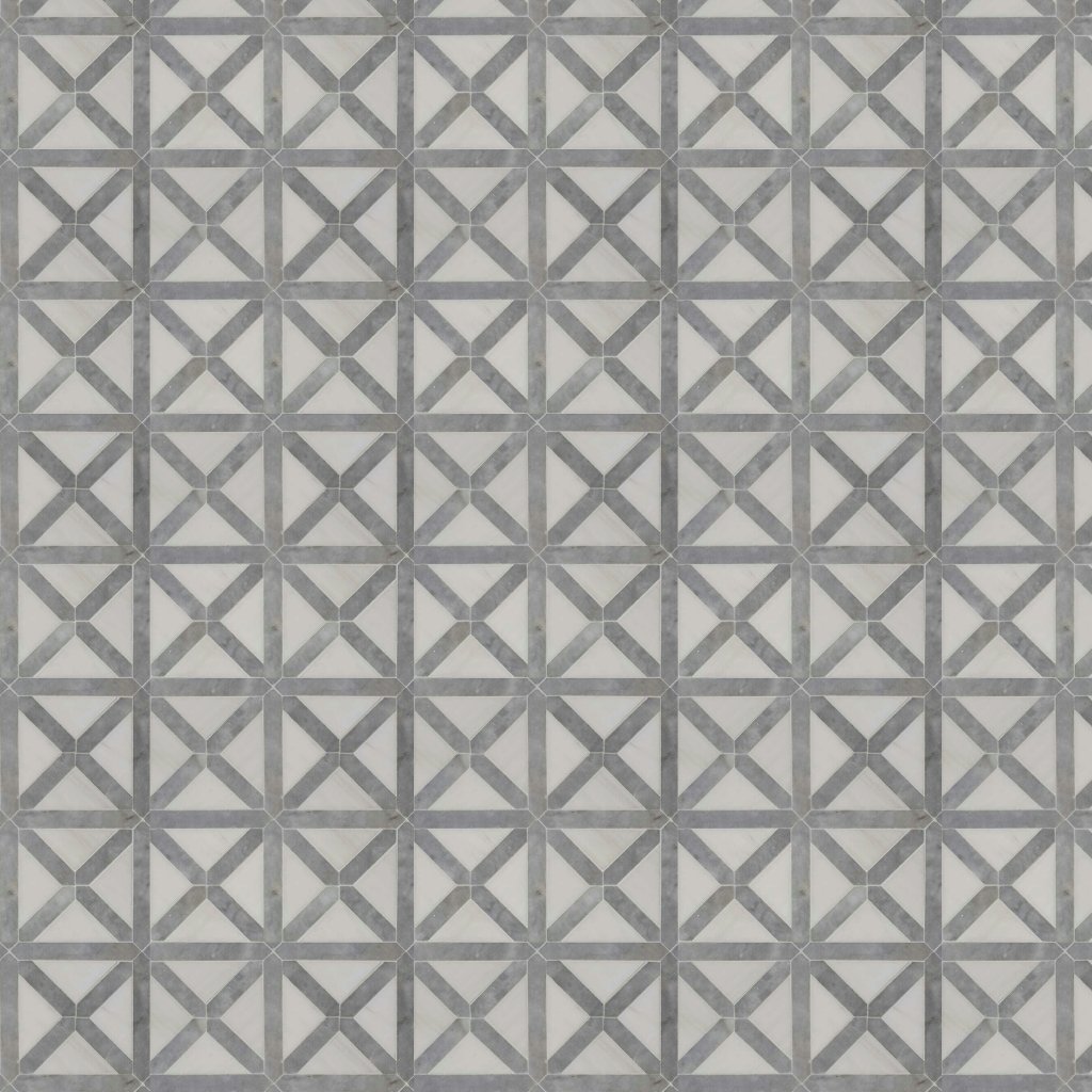 Marble Systems Avenza, Snow White Honed Large Lattice Marble Mosaic 13 7/8x13 7/8 - Avenza, Snow White