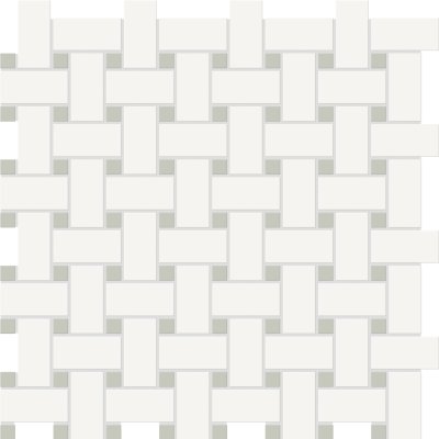 Qualis Ceramica Traditions White W/Soft Sage Basketweave Matt Mosaic - 11.75" x 11.75"