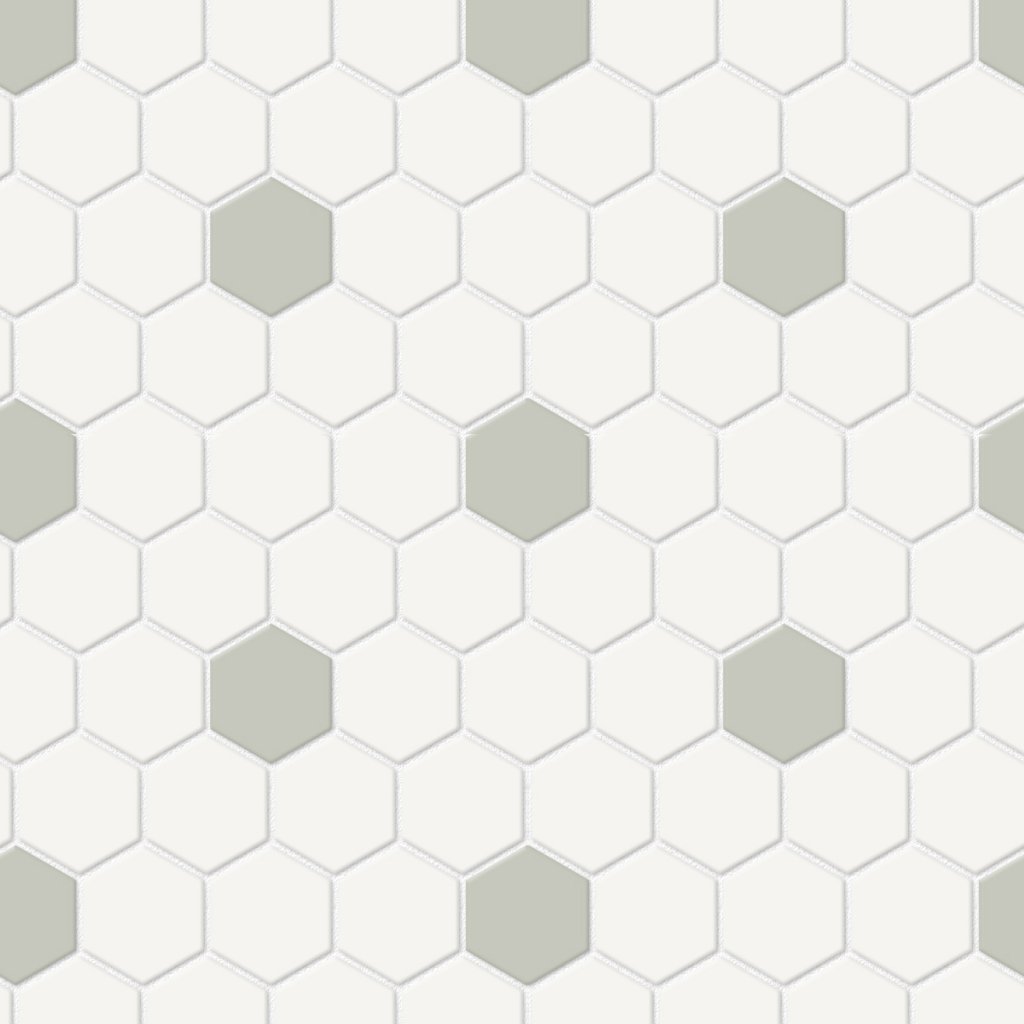 Qualis Ceramica Traditions White W/Soft Sage 1" Hexagon Matt Mosaic