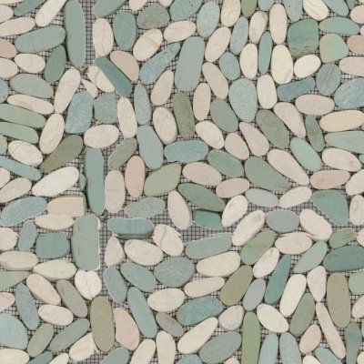 Qualis Ceramica Riviera Tileworks Chelsea Mix White/Green Sliced Matt Pebble Interlocking Mosaic - 12" x 12"