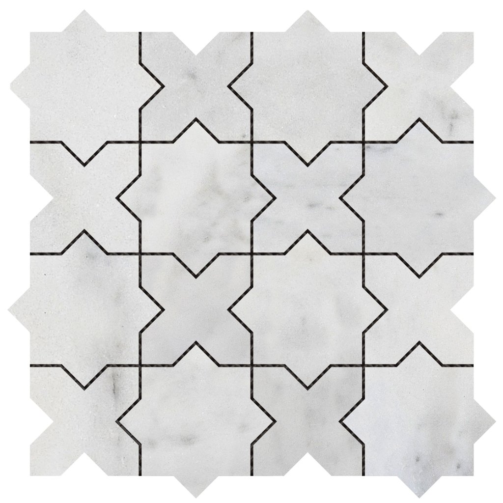 Qualis Ceramica Chelsea Collection 3"x3" Cross & Star White Grey Marble