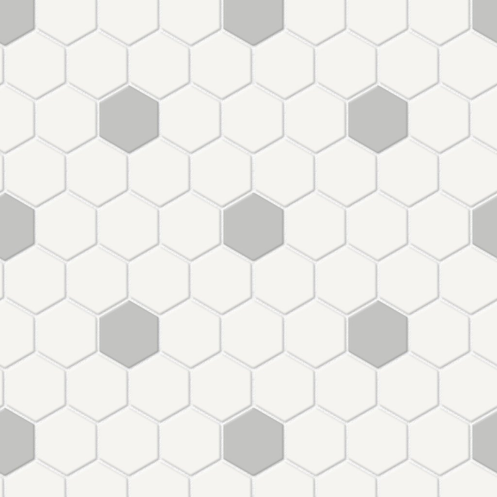 Qualis Ceramica Traditions White W/Loft Grey 1" Hexagon Matt Mosaic