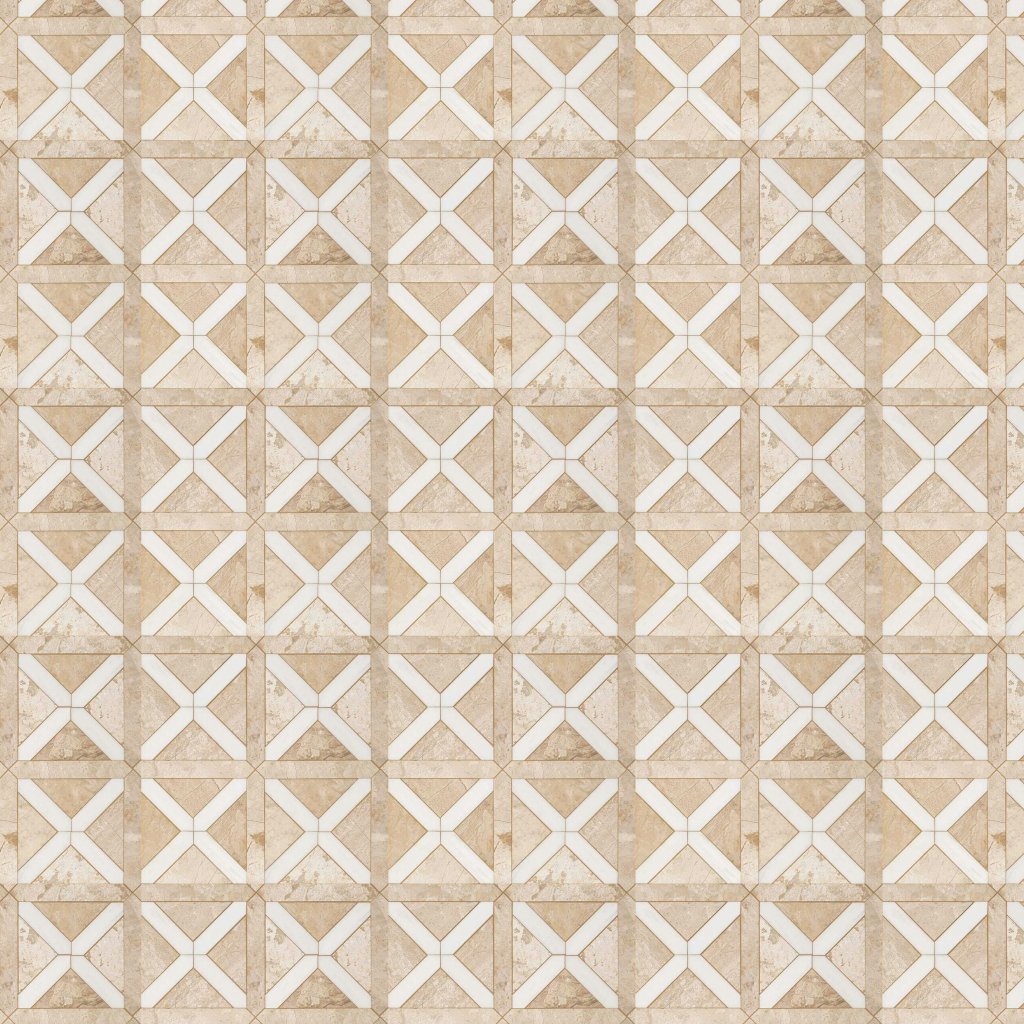 Marble Systems Diana Royal, Snow White Honed Large Lattice Marble Mosaic 13 7/8x13 7/8 - Diana Royal, Snow White