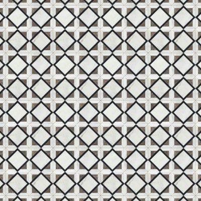 Marble Systems Black, White Pearl, Silver Drop Honed Kent Marble Mosaic 13 9/16x13 9/16 - Black - 13 9/16" x 13 9/16" x 3/8"