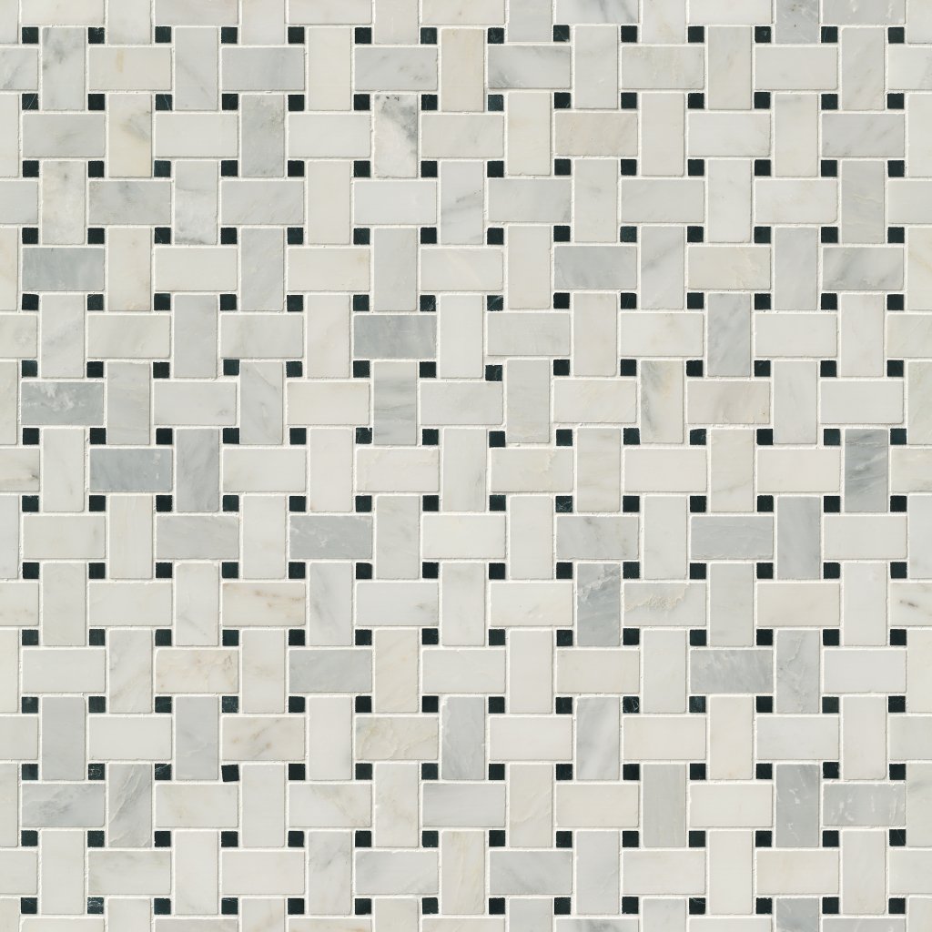 MSI Arabescato With Black Marble Basket Weave Pattern Honed In A Mesh - Carrara